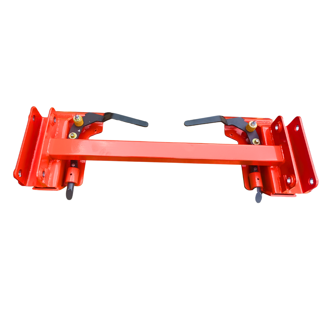 Kubota bobcat skid steer adapter with orange powder coat and black handles