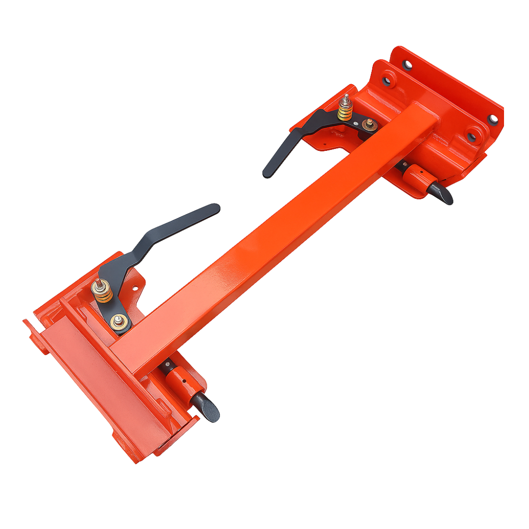 Kubota bobcat skid steer adapter with orange powder coat and black handles