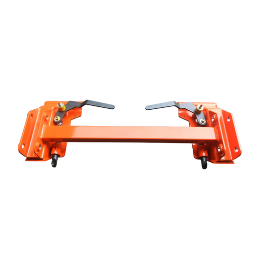 Kubota bobcat skid steer adapter with orange powder coat and black handles