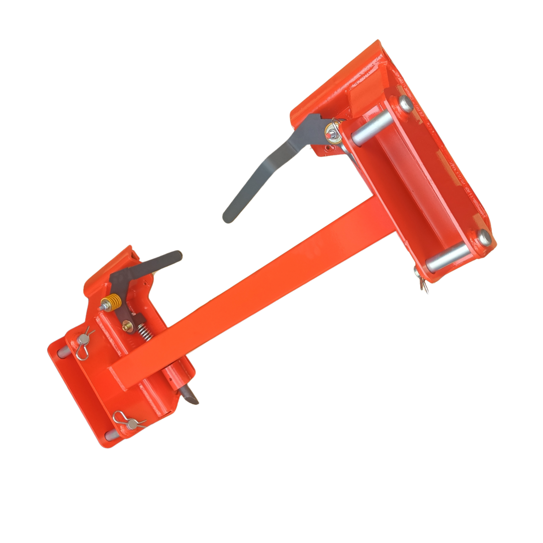 Kubota bobcat skid steer adapter with orange powder coat and black handles