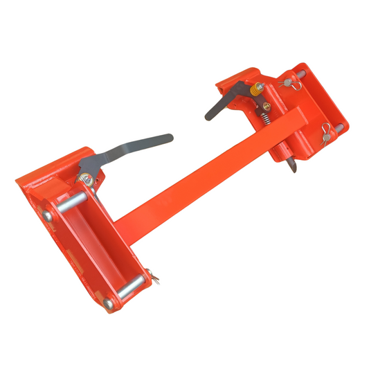 Kubota bobcat skid steer adapter with orange powder coat and black handles