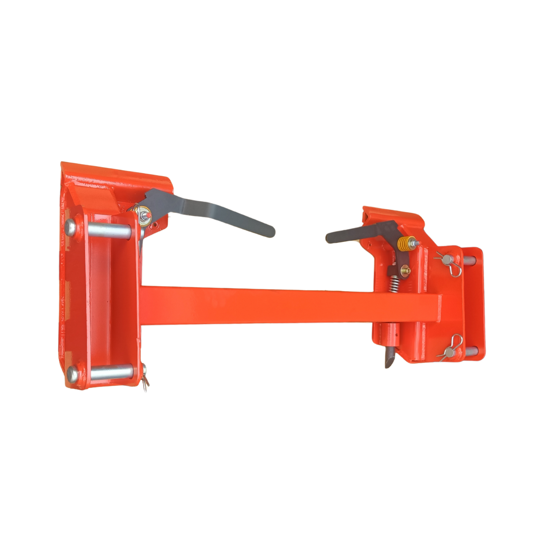Kubota bobcat skid steer adapter with orange powder coat and black handles