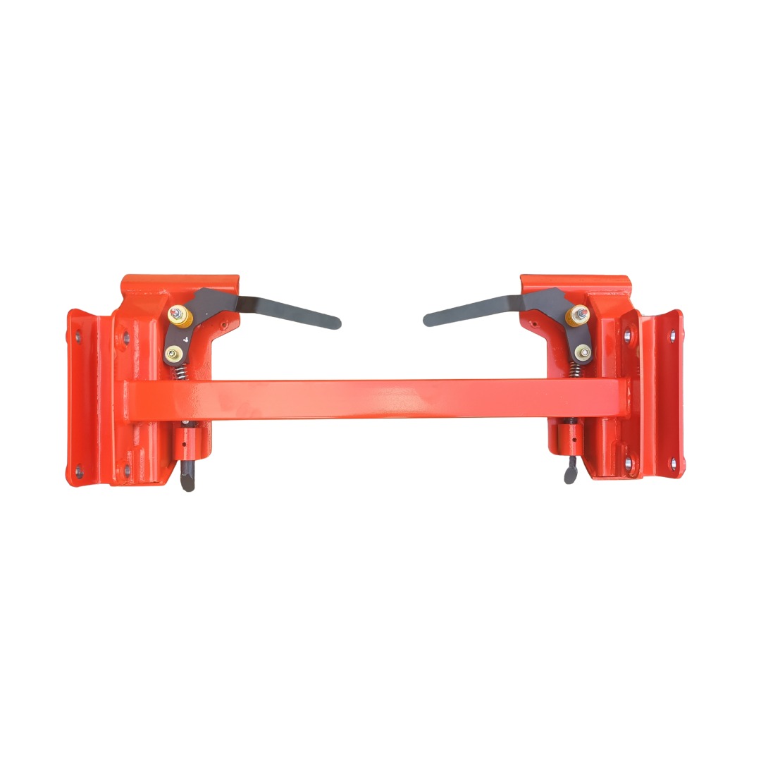 Kubota bobcat skid steer adapter with orange powder coat and black handles