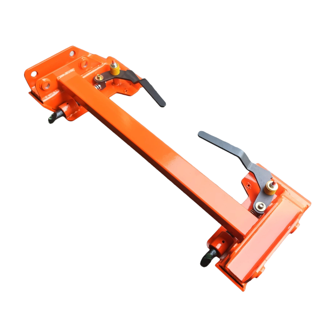 Kubota bobcat skid steer adapter with orange powder coat and black handles